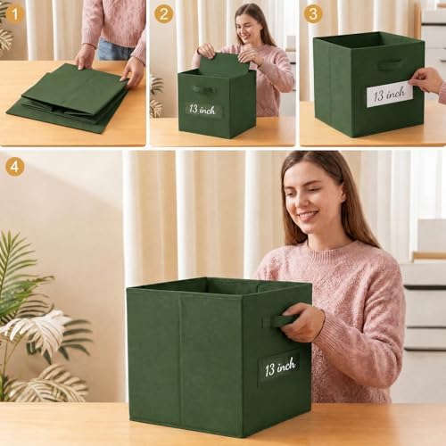 Storage Bins,13" Cube Storage Bin with Labels,10pcs,Dark Green - Image 5