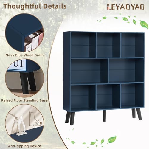 LEYAOYAO 8 Cube Bookshelf,Mid-Century Modern Book Shelf with Legs,Dark Blue - Image 4