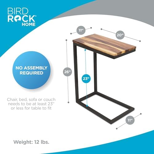 BIRDROCK HOME C Shaped End Table for Couch Set of 2 - Modern Industrial TV Tray with Solid Acacia Wood Top and Metal Frame - Small Side Table for Small Spaces, Living Room, or Bedroom (Natural) - Image 2