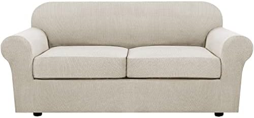 H.VERSAILTEX 3 Piece Stretch Sofa Covers for 2 Cushion Sofa Couch Covers for Living Room Sofa Slipcovers (Base Cover Plus 2 Seat Cushion Covers) Thicker Jacquard Fabric(Large Sofa, Island Fossi) by HVERSAILTEX