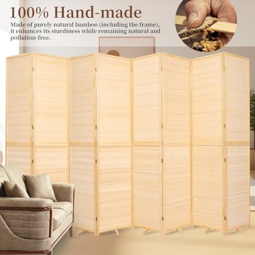 Bamboo Room Divider 8 Panel Wall Divider,Folding Screen W/Extra Stable Base - Image 4