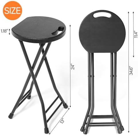 LEDLAY24 Inch Folding Stool with Handle - 500LBS Capacity Portable Foldable Stool with Non-Slip Feet, Heavy-Duty Steel & Plastic Collapsible Stool for Indoor Outdoor Use, Black - Image 3
