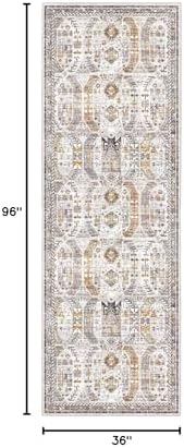 Madane Hallway Runner 3x8, Kitchen Rugs Washable Entry Rug, Brown/Gold - Image 2