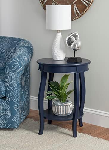 Powell Phipps Navy Blue Round Side Table with Shapely Legs and Shelf - Image 2