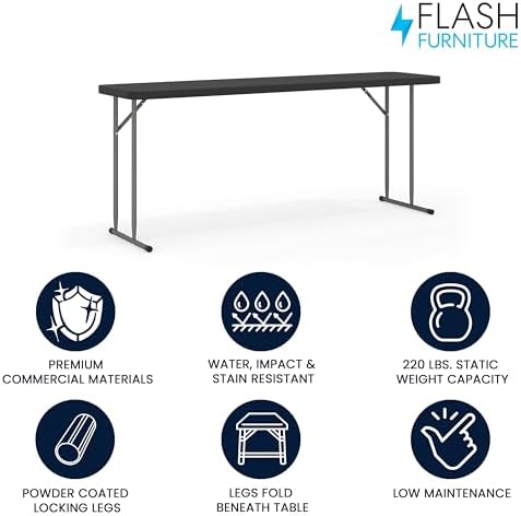 Flash Furniture 6 ft Plastic Folding Training Table, Black - Image 4