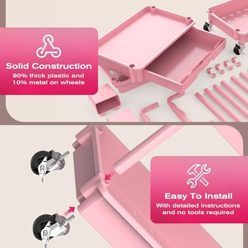 Goovilla Rolling Makeup Organizer Cart with Removable Drawer, 4 Tier Pink - Image 4