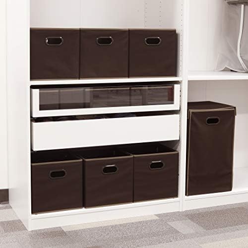 Simple Houseware 11-Inch Foldable Cube Storage Bins with Handles, Brown - Image 4