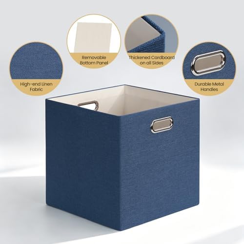 Posprica 13x13x13 Storage Cube Basket Bins, Set of 4, Army Blue - Image 3