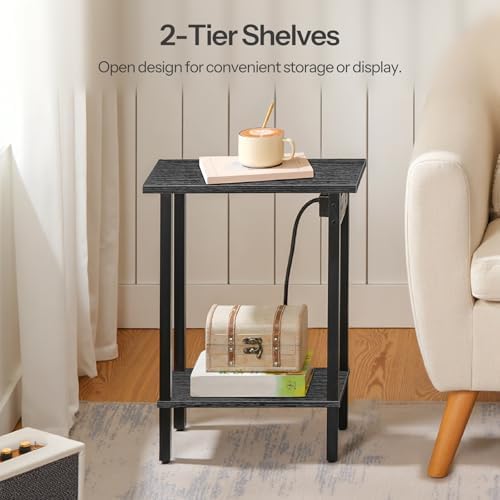 HOOBRO Small End Table with Charging Station, Narrow Side Table with USB Port and Outlets, Skinny Sofa Table, Slim Nightstand, Living Room, Bedroom, Black BK240UBZ01 - Image 4