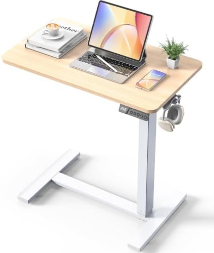 28"x 16" Electric Overbed Table, Rolling Laptop Desk for Bed, Oak by YOLEZO
