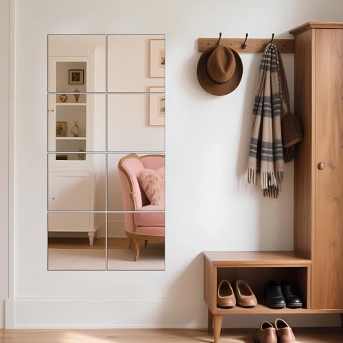 Full Length Mirror Tiles, 12" x 12" x 8PCS Frameless Wall Mounted Mirror - Image 4