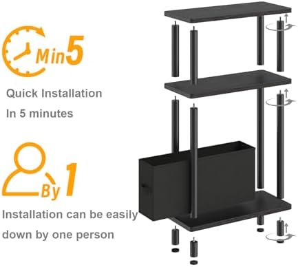 Apicizon Narrow Side Table with Fabric Basket, 3-Tier End Table, Black - Image 7