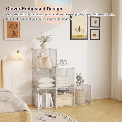 C&AHOME Clover Embossed Storage Organizer with Doors 6-Cube Shelf White - Image 5