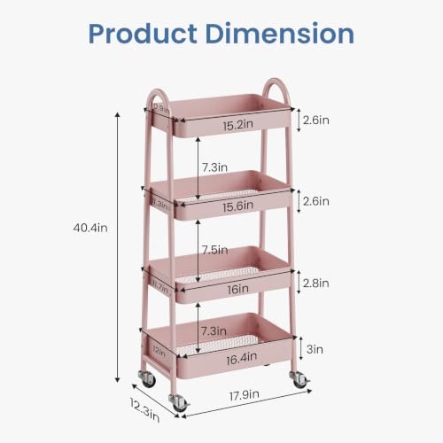 DUMOS 4 Tiers Rolling Utility Cart, Storage Organizer, Shelving Unit - Image 6