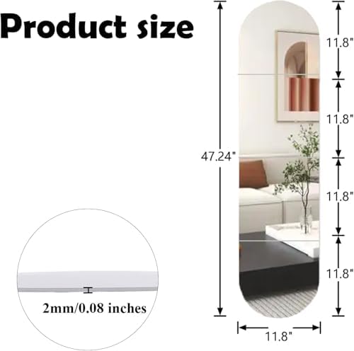 Full Length Mirror Wall Mounted for Bedroom, 12 x12in x4pcs Kids Shatterproof Acrylic Plexiglass Mirror Stickers, Safe wall mirror full length Mirror Stickers for Makeup Home Workout Gym Hallway Dorm - Image 2