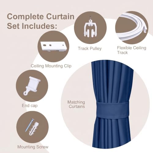 MaKefeile Room Divider Curtains & Flexible Bendable Tracks Set,Privacy Dividers Ceiling Track Window Blackout Curtains for Living Room Bedroom (W100 × H96 in 1 Panel Navy Blue Drape & White Rail) - Image 2