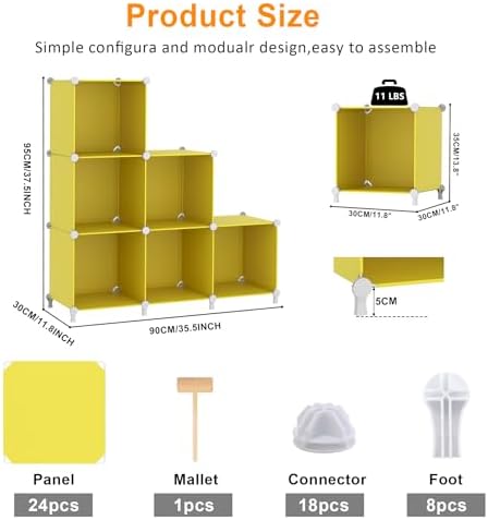 AWTATOS Cube Storage Organizer, 6 Cube Closet Storage Shelves, Yellow - Image 3