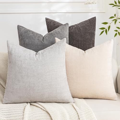 Set of 4 Soft Textured Decorative Throw Pillow Covers 20x20 Inch Cozy Farmhouse Cushion Cover Square Accent Pillow Cases for Bed Couch Sofa Living Room, Grey Series by Cozoomy