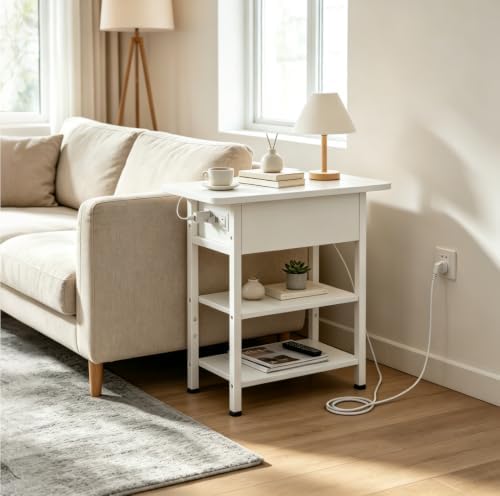 WLIVE 3-Tier End Table with Charging Station Flip Top Narrow Nightstand - Image 2