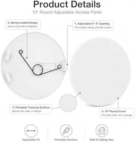 10" Round Spring Loaded Access Panel for Ceiling and Wall,Round Electrical Box Cover Fits 6" to 9" Diameter Openings,Verify Opening Size - Image 3