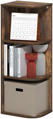 Furinno PASIR Book Shelf, 3-Tier Corner Bookshelf with Open Shelf, Standing Bookcase, 9.3 x 12 x 31.5, for Organization and Storage, for Living Room, Bedroom, Home Office, Amber Pine by Furinno-FitsYourSpaceFitsYourBudget