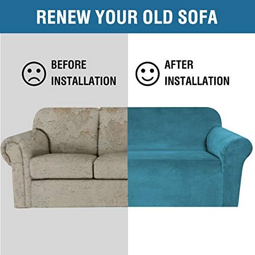H.VERSAILTEX Stretch Velvet Sofa Covers Large Couch Covers Sofa Slipcovers Furniture Protector Soft with Non Slip Elastic Bottom, Feature Thick Comfy Rich Velour (XL Sofa, 98"-105", Peacock Blue) - Image 6