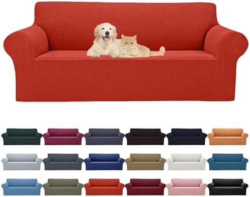 Cupuamon 2026 New Stretch Sofa Slipcovers Couch Cover for 3 Cushion Furniture Protector Sofa Covers with Elastic Bottom Jacquard Fabric Small Checks for Pets, Kids -Sofa, Pureed Pumpkin by Cupuamon