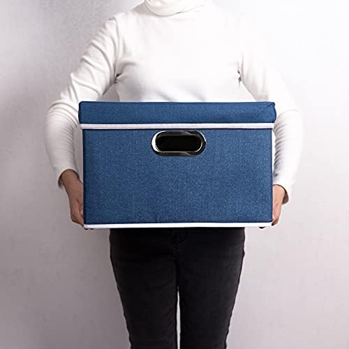 PRANDOM Foldable Storage Bin with Lid [5-Pack] Linen Fabric Decorative Storage Box Organizer Container Basket Cube with Handles Divider for Closet Office Living Room Royal Blue(14.9x9.8x9.8) - Image 7