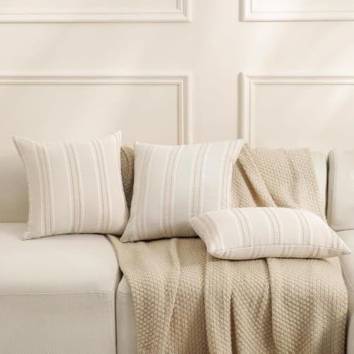 Hckot Stripe Throw Pillow Covers 12x24 Lumbar Khaki Farmhouse Pillow Covers - Image 4