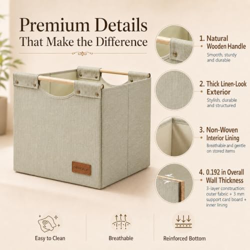KAKAMAY Fabric Cube Storage Bin, Fits Kallax Shelf 13x15x13 2-Pack Khaki - Image 4