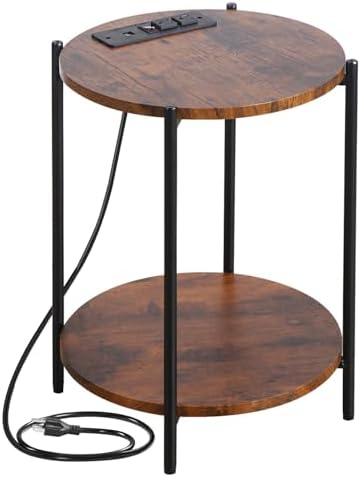 Gawicpy 2 Tier Round Side Table, Folding End Tables Coffee Table Simplistic Sofa Table Waterproof Removable Tray Table Indoor Outdoor Accent Table for Living Room Bedroom (Brown, 1pcs) by Gawicpy