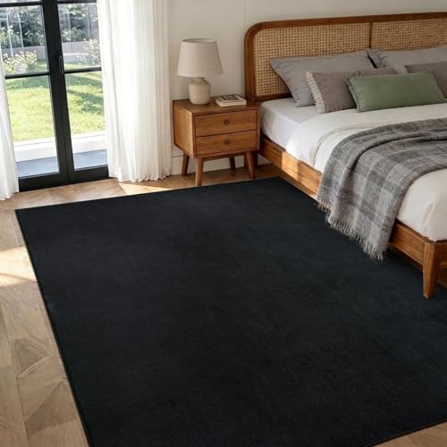 4x6 Pure Black Area Rug Non-Slip Washable Soft Thin for Bedroom Living Room - Image 2