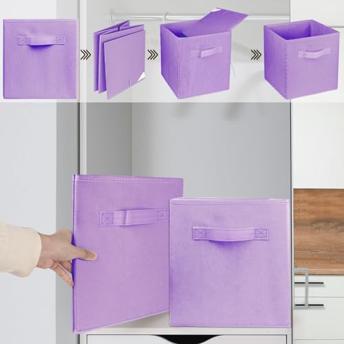 2 Pcs Storage Cubes, 10.5 Inch Collapsible Storage Bins, Fabric Foldable Bins for Organization, Durable Storage Bins for Closet, Shelves, Offices (Light Purple) - Image 5