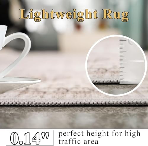 Washable Hallway Runner Rugs 4x8: Soft Ultra Thin Low Pile Carpet Machine Washable Indoor Lightweight Rug Runner Anti Slip Backing Rugs for Living Room Bedroom Kitchen 4'x8' Beige - Image 5
