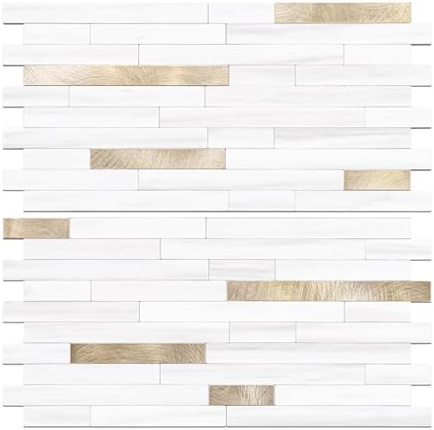 STICKGOO 2 Sheets Peel and Stick Backsplash Tile, Stick on Backsplash for Kitchen and Bathroom, Dolomite White Marble Look PVC Mixed Metal Gold Self Adhesive Wall Tiles by STICKGOO