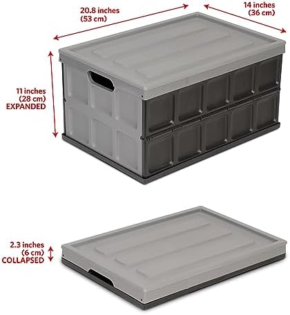 Glad Collapsible Storage Bin with Lid - 48L Foldable Plastic Box for Garage, Car Trunk, and Organization - Stackable Lidded Container with Handles, Grey - Image 2