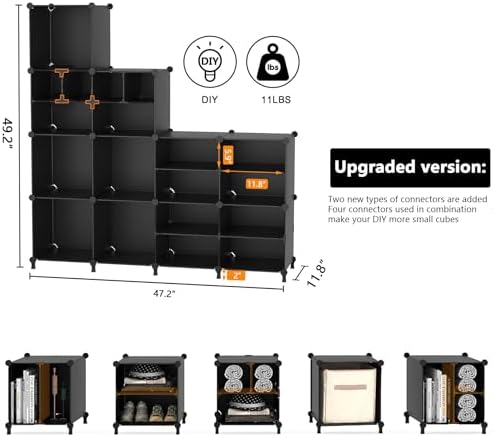 AWTATOS Cube Storage Closet Organizer Storage 12 Cube Shelves, Black - Image 3