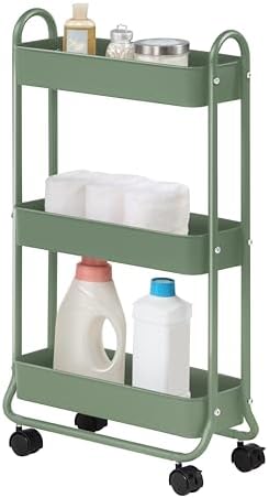 SunnyPoint Slim Rolling Storage Cart, 3 Tier Bathroom Storage Organizer Bathroom, Laundry Utility Cart (Turq) by SunnyPoint