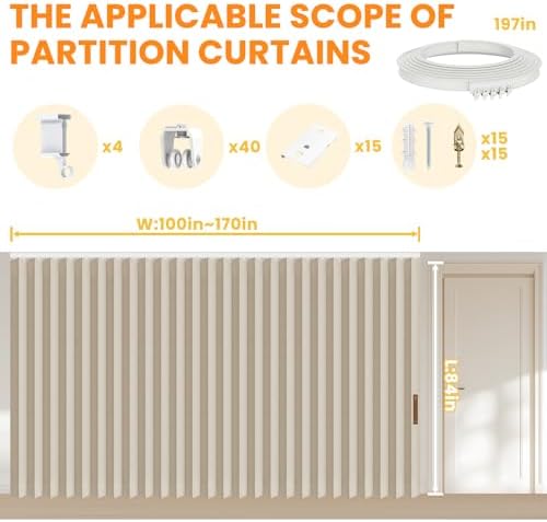 Room Divider Curtain Sets with Flexible Ceiling Track, Privacy Soundproof Curtain for Bedroom Office Patio Sliding Door(Beige, W180 x L84, 1 Pack) - Image 2