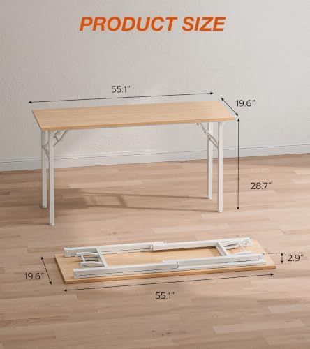 XBurmo Folding Desk Foldable Table, No Assembly 55.1" Foldable Desk Space-Saving Workstation for Small Space, Computer Table, Flat Storage for Home Office, Bedroom, Dorm, Study Room, Light Maple - Image 2