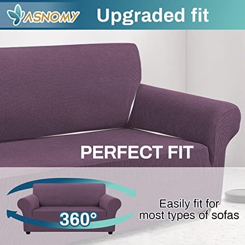 Asnomy Stretch Couch Covers Washable, loveseat Cover Slipcovers,Gray Purple - Image 5