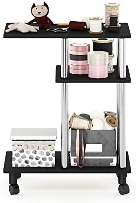 Furinno Turn-N-Tube C Shaped Side Table with Casters, Americano/Stainless Steel - Image 4