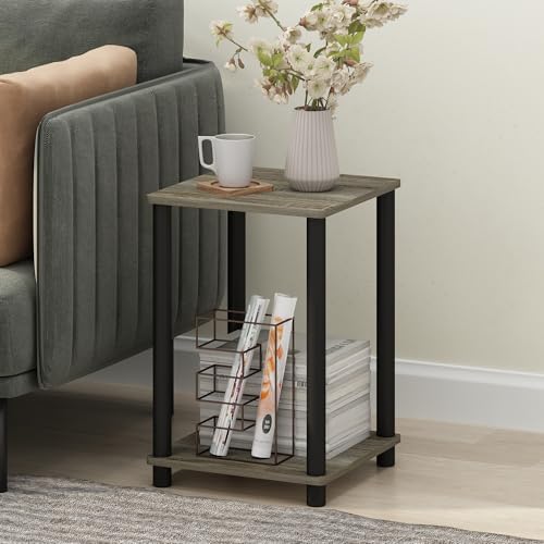 Furinno Modern Toolless 2-Tier Square Side Table, Open Shelf, Grey Oak by Furinno-FitsYourSpaceFitsYourBudget