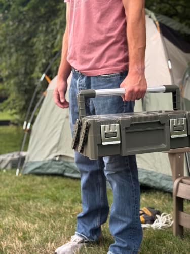 18" Cantilever Tool Box Organizer, Olive Green Heavy-Duty Tool Storage Box - Image 7