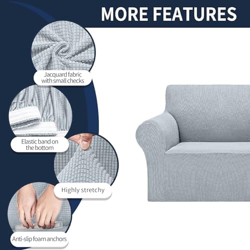 Cupuamon 2026 New Stretch Oversized Sofa Slipcovers Couch Sofa Cover for 4 Seater Furniture Protector Covers with Elastic Bottom Jacquard Fabric Small Checks for Pets, Kids - Silver - Image 4