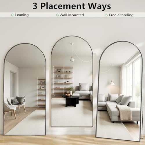 Large Full Length Mirror, 30"x71" Arched Floor Mirror Full Length with Stand, Room Decor Big Full Body Mirror with HD Tempered Glass Aluminum Frame for Bedroom Living Room, Black - Image 6