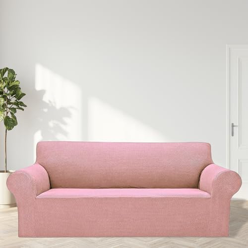 Cupuamon 2026 New Stretch Oversized Sofa Slipcovers Couch Sofa Cover for 4 Seater Furniture Protector Covers with Elastic Bottom Jacquard Fabric Small Checks for Pets, Kids - Dusty Pink - Image 3