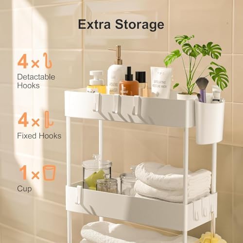 Pipishell 4 Tier Slim Storage Cart with Wheels, Laundry Cart, White - Image 5