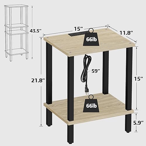 TUTOTAK End Table with Charging Station, Side Table Set of 2, Nightstand - Image 3