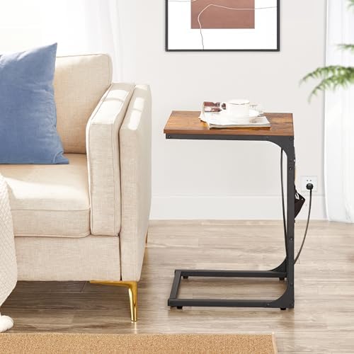 TUTOTAK C Shaped End Table with Charging Station, Side Table for Sofa - Image 6